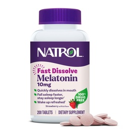 Natrol Melatonin 10mg Comprimés à dissolution rapide - Fraise, 200 Compte, Soutien du sommeil, Melatonine à dissolution rapide pour les adultes, 200 jours d'approvisionnement