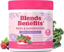 360 Mélanges nutritionnels avec avantages Rouges et superaliments pour les antioxydants naturels et les polyphénols, avec fruits et légumes, Probiotiques Digestion, énergie quotidienne - baies et crème - 30 portions