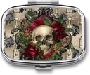 Metal 2 Compartiment Pill Organizer Travel Friendly Portable Compact Pill Box Cute Pill Case pour tenir les vitamines, huile de poisson, suppléments, médicaments, tablette pour la purée, poche. (Crâne)