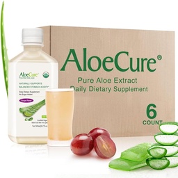 AloeCure USDA Bio Aloe Vera Saveur de raisin de jus, faite dans les 12 heures de la récolte - pur Aloe Vera supplément de santé digestif et immunitaire, aide à maintenir l'acidité équilibrée de l'estomac, 16.7oz x 6 Btls