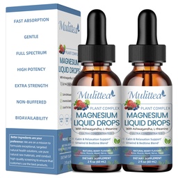 Drop liquide de Glycinat de magnésium - Supplément triple absorption pour soutenir les nerfs, la nuit, le cœur, les muscles Métabolisme* -Sans sucre avec potassium, L-thénine, Moss de mer Vitamine B,C,D3, K2-2