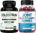 Colostrum (120 Count) Bovin Colostrum Capsules pour Adultes et Glucosamine Chondroïtine (60 Gummies) Suppléments articulaires pour Hommes et Femmes avec Delicious Raspberry Flavor - Vegan Safe & Made in USA