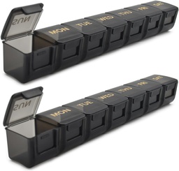 2 Pack Weekly Pill Organizer, grand cas de pilule de 7 jours, boîte de médicament quotidienne cas de vitamine, AM / PM Pill Contenants pour médicaments suppléments Huile de poisson (noir et noir)