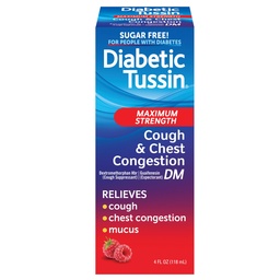 Tussin diabétique DM Toux maximale et soulagement de la congestion thoracique Sirop de la toux liquide, sans danger pour les diabétiques, aromatisé aux baies, 4 Fl Oz (paquet de 1)