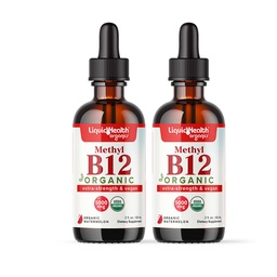 LIQUIDHEALTH USDA Méthyl Vitamine biologique B12 méthylcobalamine gouttes liquides avec jus de cerise de tart - Boost Energy, Immune Support, Amélior Memory & Concentration - USA Made, Vegan, Non-OGM (2 Pack)