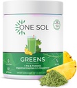 One Sol Greens, Super Greens Poudre pour réduire le bluff et améliorer la santé des Guts, Superfood frais Bloom Verts organiques Mélanger Jus et Smoothie Mix, Pré et Probiotique avec enzymes digestives, Vegan et sans soja
