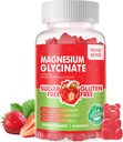 90 CT Glycinat de magnésium Gommies - Supplément de potassium de magnésium sans sucre avec vitamine D, B6, CoQ10 pour calme d'humeur et de sommeil - 90 Gommies de fraise