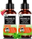 (2 packs) Huile biologique d'Origan avec huile de graines noires pour immune, support digestif et antioxydant, w/aillier aileron soutien saisonnier 6X Absorption gouttes d'Origan liquide