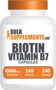 BulkSupplements.com Capsules Biotine 10000mcg - Supplément Biotine, Vitamines Biotine pour les cheveux, la peau et les ongles, Vitamine B7 - Sans gluten, 1 Capsule par portion, 240 Capsules (paquet de 1)
