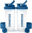Utopia Home Shaker Bouteille 2 Pack - 24 Ounce Plastic Protein or Cocktail Shaker Bouteille pour pré-entraînement et post-entraînement avec Twist & Lock Protein Box Storage (Clear/Navy)