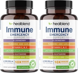 booster de supplément de soutien immunitaire 10 en 1 avec Elderberry, Zinc, Echinacea, Turmeric, Lactobacillus Acidophilus, pour adultes (2 Pack)