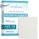 Dressing de plaie en algine de calcium argenté - Simpurity - 4"x 5" Plaquettes d'épaisseur individuelle - Dressing en argent pour soins des plaies - Plaquettes en algine de calcium stérile non stick - Produits de soins des plaies simples