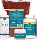 Kit de soins de psoriasis - Comprend le thé safran américain, poudre d'écorce d'orme de slip, scalp de psoriasis et lavage du corps, et crème de psoriasis. 4 articles recommandés dans le livre Psoriasis de guérison par le Dr John Pagano