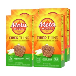 Métamucil, Thins de fibre, Supplément quotidien de fibre de mousse de Psyllium, Soutient la santé digestive et Satisfies faim, Apple Crisp Flavor, 48 portions totales (4 paquets de 12)