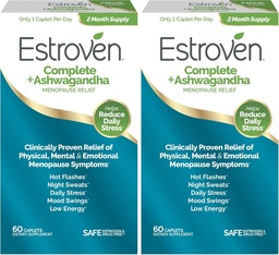 Estroven Complet + Supplément de ménopause multisymptômes d'Ashwagandha pour femmes - Ingrédients prouvés cliniquement fournir un soulagement de la ménopause et des sueurs de nuit + un soulagement du flash chaud* - Approvisionnement de 4 mois (paquet de 2)