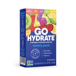 GoHydrate Powder Packets d'hydratation instantanée - faible teneur en sodium électrolytes boisson mélange - Natural Hydratation Support, sans sucre électrolyte boisson en poudre aromatisée avec vitamine D, 10 paquets, mélangé
