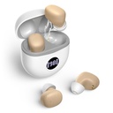 Aides auditives, aides auditives rechargeables pour les personnes âgées avec annulation de bruit, petite oreille sans amplificateurs d'ouïe criblée Mise à jour gain maximum 40dB avec boîtier de recharge ovale affichage d'alimentation LED, Beige