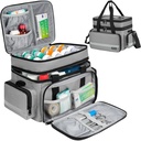 Grand organisateur de bouteille de pilule, double couche Sac de stockage de la médecine avec fermeture éclair et bandoulière verrouillable, Sac de voyage de médicaments pour bouteilles d'ordonnance, vitamines et fournitures médicales, gris (Bag seulement)