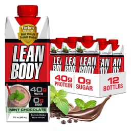 Labrada Lean Corps prêt à boire Chocolate de menthe, 40g de protéines, mélange de lactosérum, 0 sucre, sans gluten, 22 vitamines et minéraux, (carton recyclable et couvercle - boîte de 12) LABRADA