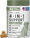 Tous en 1 Vitamines et suppléments de chien, 60 multivitamines molles à mâcher avec de la glucosamine, des probiotiques, de l'huile de poisson oméga - pour la peau, le manteau, la hanche, les articulations et la santé des petits chiens