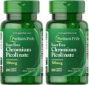 La fierté de Puritan Picolinate de chrome 500 Mg de levure libre, 100 comtes (paquet de 2)