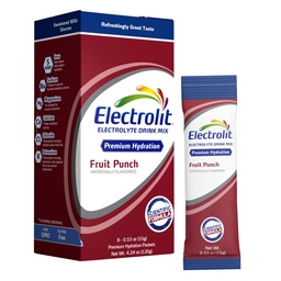 Electrolytes électrolits Packs en poudre, Fruit Punch 8 Pack, Packs d'hydratation en poudre pour la déshydratation et la réhydratation, Mélange de boissons hydratantes aromatisées après l'entraînement, Sticks journaliers sans gluten