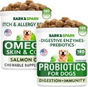 Probiotiques pour chiens Chews + Omega 3 pour chiens Bundle - Gaz, Diarrhée, Constipation, Relief de l'estomac vers le haut + Allergie et Démangeaison - Enzymes digestifs + Prébiotiques + Omega 3 - Skin and Coat Support