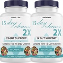 15 Day Cleanse 2X - Double Gut & Colon Support - Advanced Gut Cleanse Detox pour les femmes et les hommes avec Alfalfa, Cascara Sagrada, Probiotics & Psyllium Husk - Non-OGM - Fabriqué aux États-Unis - 60 Capsules (2 Bouteilles)