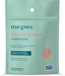 True Grace One Daily Femmes Multivitamine Fermented Minerals, Organic Adaptogens & Champignons Balance du corps entier, Immune, Énergie, Beauté Support - Non-OGM, Sans gluten, Sans soja - 90 comprimés végétaliens