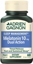 Adrien Gagnon - Melatonin 10mg, Dual Action Time Release Melatonin for Deep Sleep, Aide naturelle au sommeil pour les adultes Extra Strength, 60 Vegan Melatonin comprimés rapidement dissous