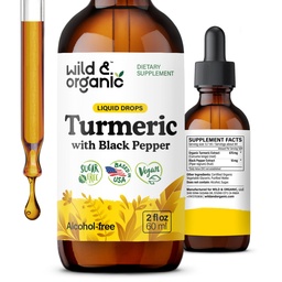 Supplément curcuma naturel et biologique liquide - Support conjoint - Curcumine curcuma avec extrait de poivre noir - gouttes de racine curcuma - Teinture végétalienne, sans sucre et sans alcool - 2 fl oz