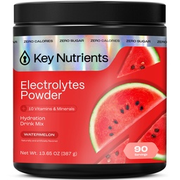NUTRIENTS CLÉS Poudre d'électrolytes multivitamines Pas de sucre pour la récupération - Poudre d'électrolyte de pastèque rafraîchissante - Poudre d'hydratation - Pas de calories, Poudre d'électrolytes sans gluten - 90 portions