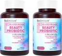BioEmblem Probiotiques beauté pour les femmes, 35 milliards CFU 14 souches avec biotine, collagène, prébiotiques pour la santé digestive, peau et ongles capillaires, supplément probiotique vaginal, plateau stable, 60 capsules