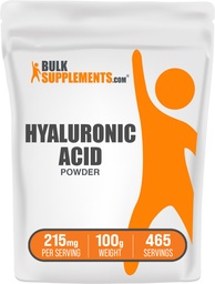 BulkSupplements.com Poudre d'acide hyaluronique - sous forme d'hyaluronate de sodium, suppléments d'acide hyaluronique - grade alimentaire, sans gluten - 215mg par portion, 100g (3,5 oz) (paquet de 1)
