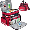 Grand organisateur de bouteille de pilules, sac de rangement en double couche avec fermeture éclair et bandoulière verrouillable, sac de voyage pour médicaments pour bouteilles d'ordonnance, vitamines et fournitures médicales, rouge (Bag seulement)