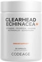 Codeage Clearhead Echinacea+ Supplément - Echinacea, Schisandra, Feverfew, Coptis, Ginseng américain, Astragalus, Ail, Probiotiques, Vitamines C et D3, Zinc, Sélénium - Vitamine à tête claire - 90 Capsules