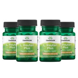 Swanson L. Reuteri Probiotic Plus w/L. Rhamnosus L. Acidophilus & FOS Prebiotic Digestive Support - Promotion de la santé Gut w/ 7 Million CFU par gélule - (30 Capsules de Veggie) (4 Pack)