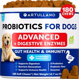 Probiotiques pour chiens - Soutien Santé Gut, peau démangeaison, allergies, immunité, équilibre des levures - Probiotiques pour chiens et enzymes digestives avec prébiotiques - Réduire la diarrhée, gaz - 180 Chews probiotiques pour chiens