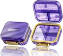 Acedada Petite boîte à pilules, Organisateur de pilules de voyage, Compact 7-Compartment Housse à pilules étanches pour la Purse, Pilule quotidienne Chic, Portable Medicine & Vitamine Holder pour l'huile de poisson et suppléments, Violet